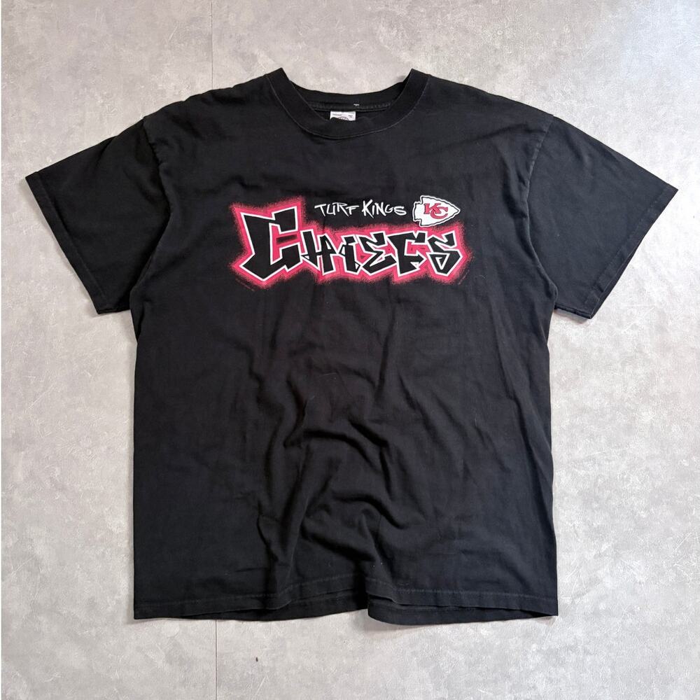90s Vintage Kansas City Chiefs Graffiti Print Black T-Shirt -XL